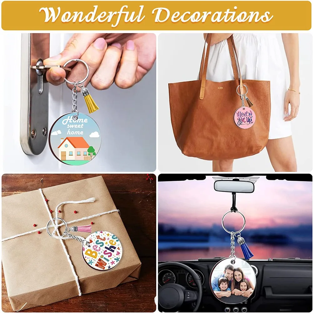 250 Pcs Sublimation Blanks Keychain 2.4in Heat Transfer Blank Keychains, Double Side Keychain, DIY Gift Ornament