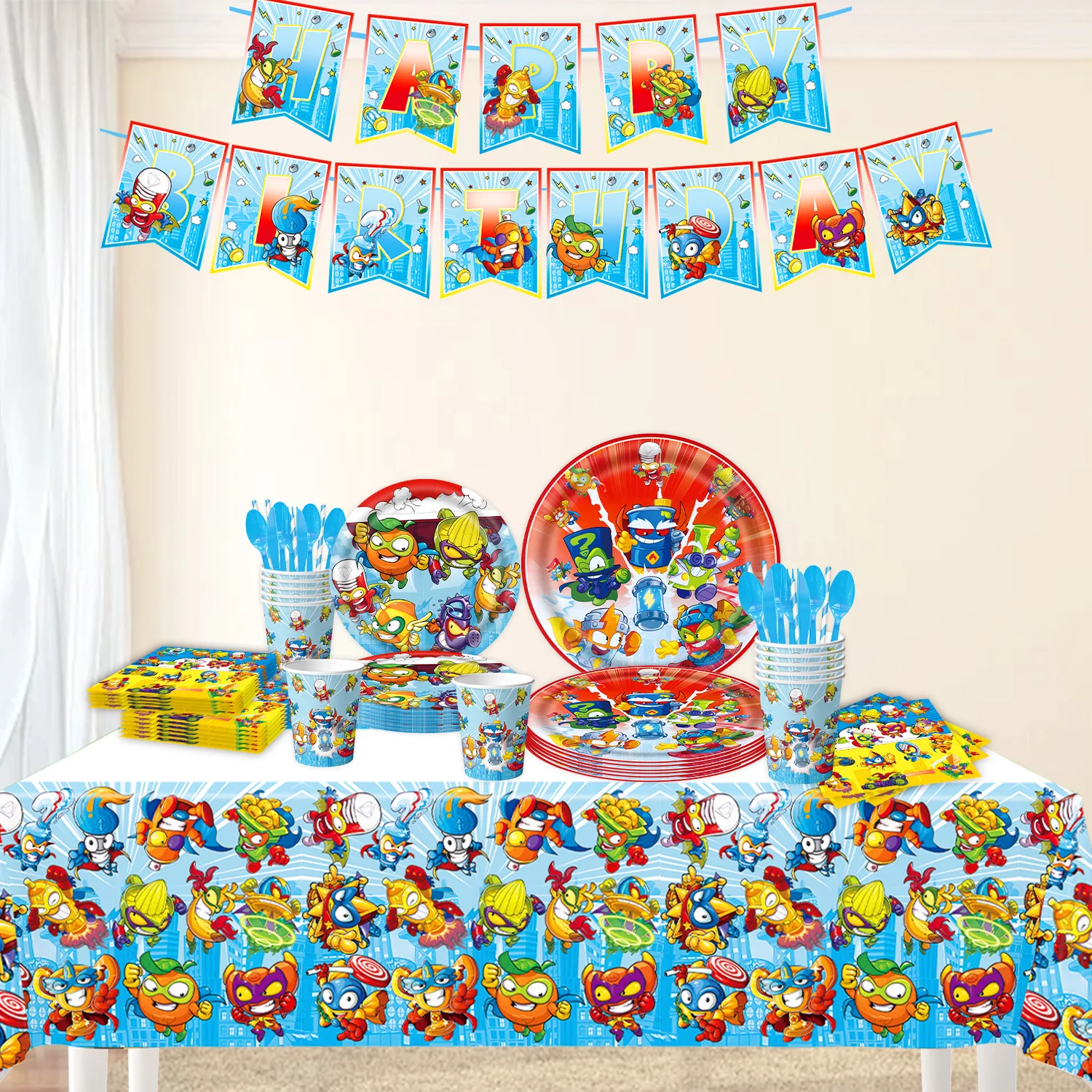 Superthings Birthday Party Decoration Superzings Set Tableware Tablecloth Banner Cake Backdrop Baby Showe Kid Game Party Supplie party supplies birthday party supplies disposable tablecloth birthday tableware set