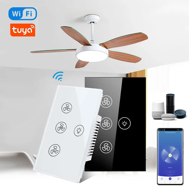 Tuya WiFi พัดลมเพดานสมาร์ทสวิทช์ Touch Interruptor Smart Home App ควบคุมความเร็วระยะไกลทํางานร่วมกับ Alexa Google Home 1