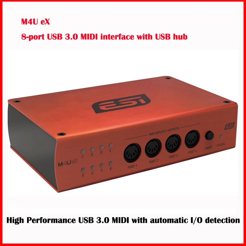 ESI M4U eX 8포트 USB 3.1 Gen 1 MIDI 인터페이스 (USB 허브 포함), 고성능 USB 3.0 MIDI (자동 I/O 감지 기능 탑재)