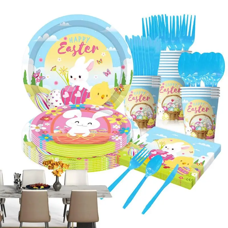 

Easter Plates And Napkins 81pcs Easter Tableware Set Bunny Eggs Easter Party Plates Spring Holiday Dinnerware Decorative