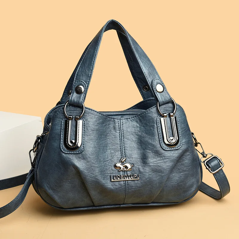 New Fashion Women's Soft Leather Shoulder Bag Trendy Large Capacity Handbag for Middle Aged Moms