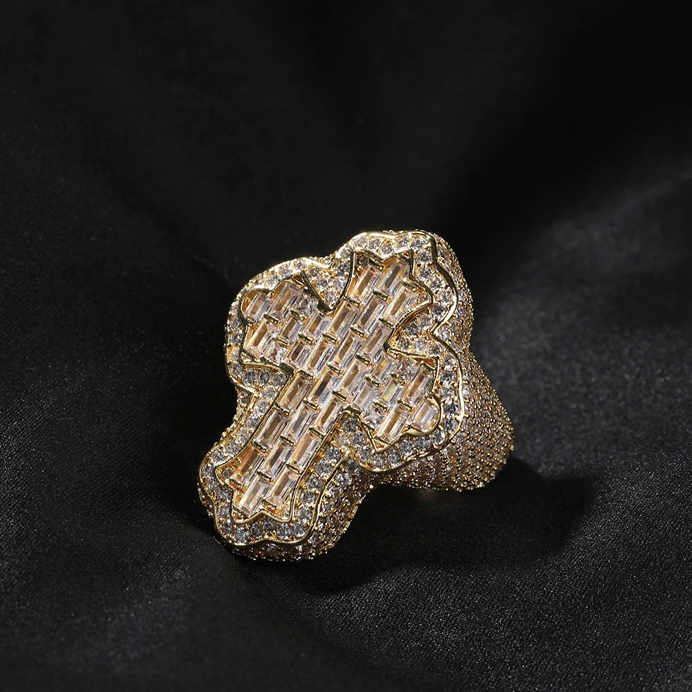 UWIN Baguettecz Cross Rings for Men Iced Out Bling Cubic Zirconia Rings Fashion Hip Hop Jewelry for Gift