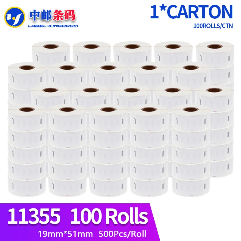 100 롤 Dymo 일반 11355 라벨 스티커, 라벨 라이터 400 LW450 터보 열 프린터 호환, 19mm * 51mm, 500 개