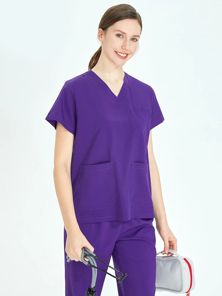 Quick-Dry Women\'s Medical Scrubs Nursing Uniforms 4-way Stretch Ultralite Doctor Nurse Veterinary Outfit Pediatric Scrub Set S11