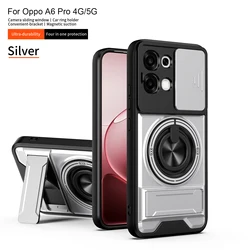 Enhanced Shockproof Phone Case with Sliding Camera Cover and Built - in Kickstand for OPPO A6 China (SJZJ silver)