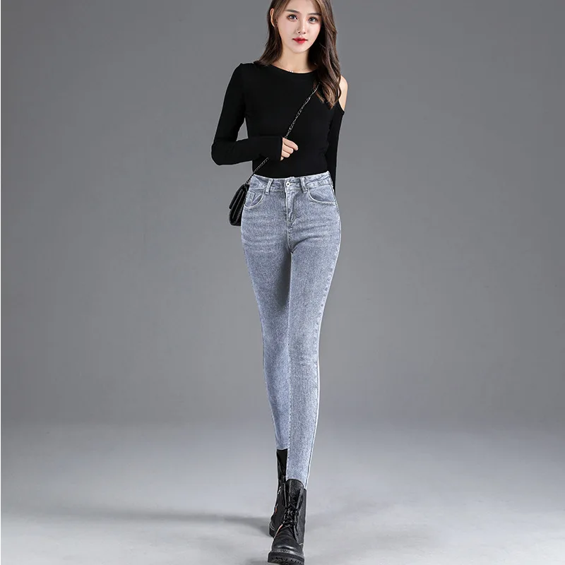 baggy jeans 2022 Spring And Autumn New High-Waisted Jeans Womens Slim Fit And Thin Elastic Nine-Point Pants Tight Womens Pencil Pants Women hollister jeans Jeans