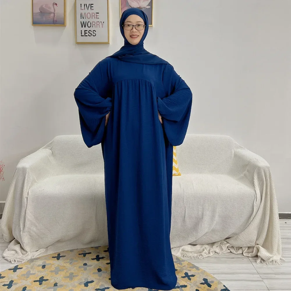 Muslim Dresses for Women Abaya Closed Balloon Sleeve Solid Long Prayer Hijab Dress Islam Clothes Dubai Turkey Ramadan Eid Kaftan