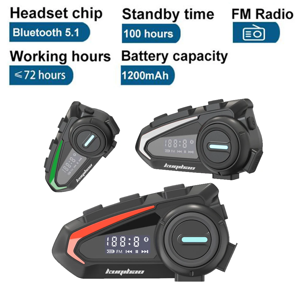 

Мотоциклетный шлем с Bluetooth 5,1, гарнитура с экраном, FM-радио, подходит для полного шлема, водонепроницаемые наушники для мотоциклиста, 3 цвета