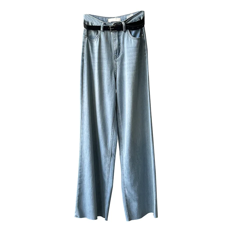 Women Clothing Thin Retro Wide-leg Jeans 2024 Summer High-waisted New Fashionable Casual Solid Color Straight-leg Pants