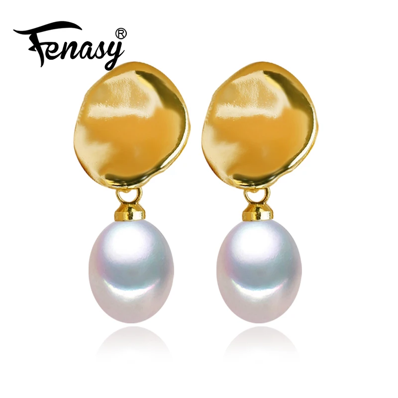 FENASY Natural Freshwater Pearl Geometric Gold Color Drop Earrings Party Jewelry Wholesale