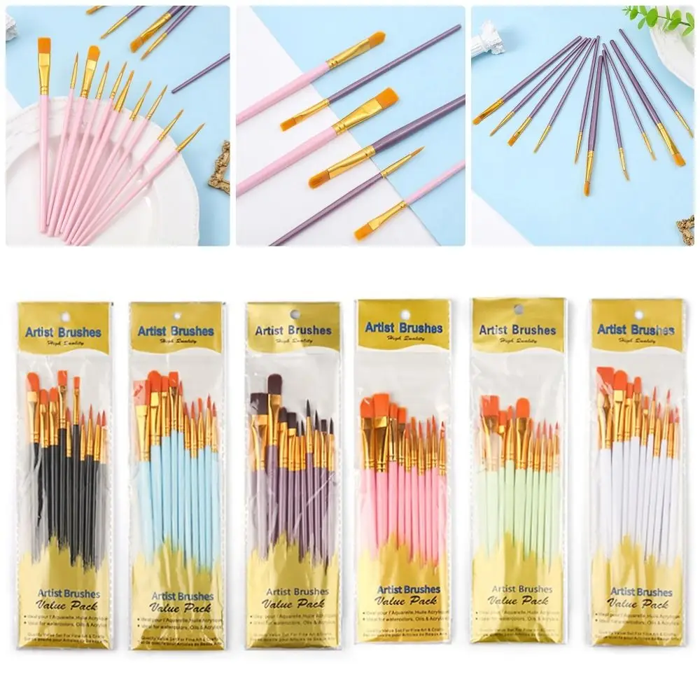 

10Pcs/set Watercolor Acrylic Artist Paint Brush Set Paintbrush Colorful Oil Painting Brushes Professional Nylon Hair