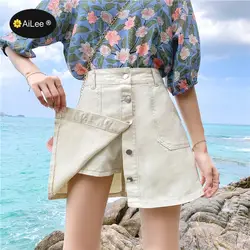 Irregular 5XL Plus Size Sexy Women's Denim Skirts Shorts Single Breasted Wide Legs White Hotpants Cotton Feminino Jeans Skirt
