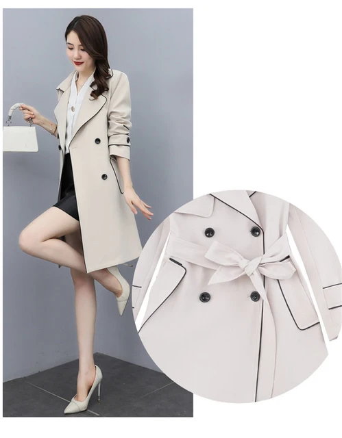 Trench Donna Classico A Doppio Petto Con Cintura - Manica A Lanterna, Per Ufficio E Casual - Foto 6