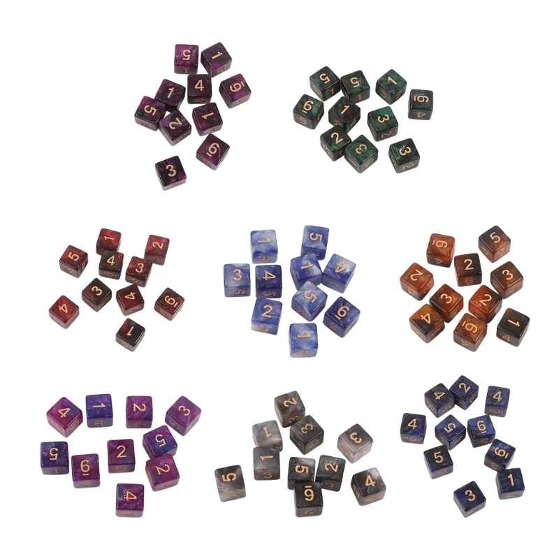 

10Pcs 6-Sided Acrylic Dices 15mm D6 Digital Cubes Square Corner Pearlized Dices Y1QE