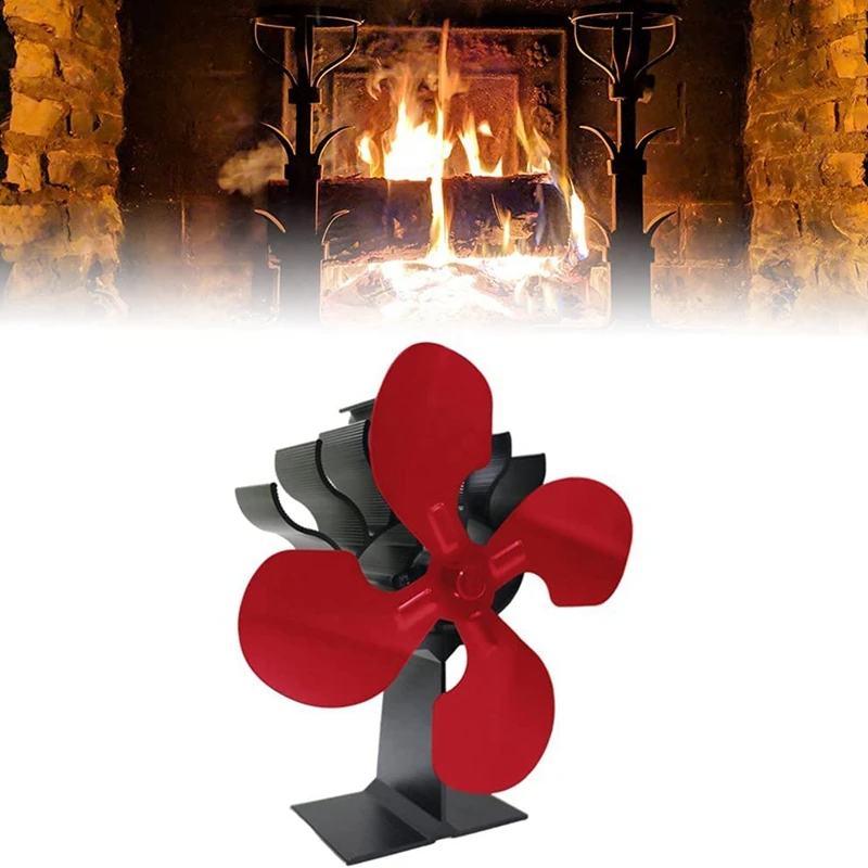 4-Blades Heat Powered Stove Fan Fireplace Fan Heat Powered Fan For  Circulating Warm Air For Wood Log Burner Fireplace