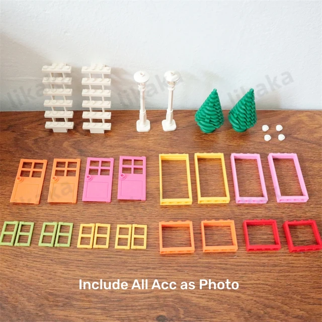 City Friends Door Window Set Building Blocks Compatible Classic House Architecture Blocks Parts MOC Bricks DIY Toys for Kids - pink parts