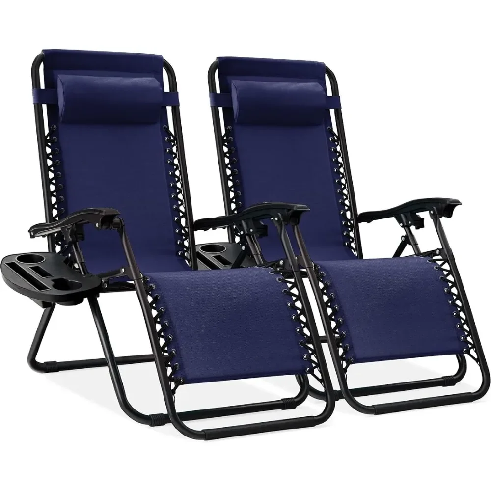 

Beach Chair set of 2, and Pillows and Cup Holder Trays,adjustable Lounge Chair Recliners.