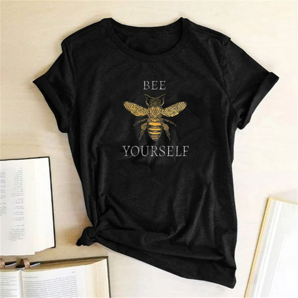 

Seeyoushy Bee Yourself Print T-shirt Women Casual O-Neck Summer Funny Graphic Tee Bee Tshirt Ropa De Verano Mujer 2023 Women Top