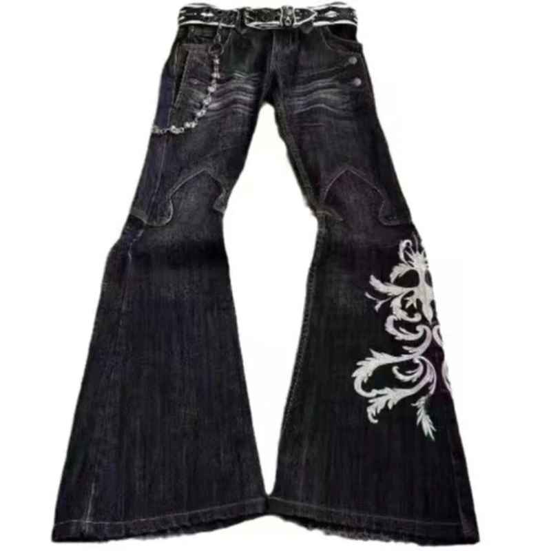New High Waist Harajuku Loose Embroidered Women Jeans with Rock Punk Style Y2K Micro La Retro Wide Leg Pants 4