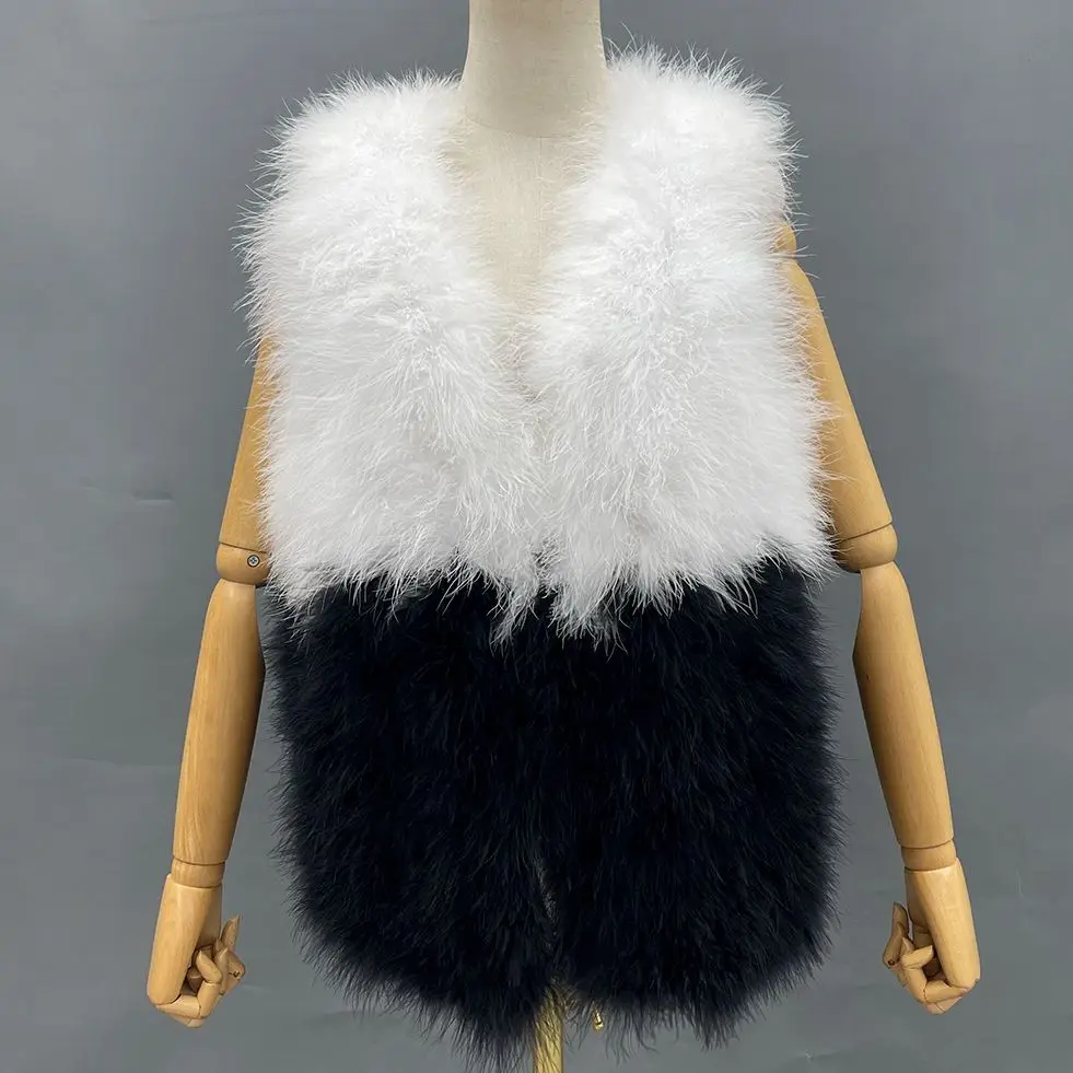 

MISSJANEFUR 2022 New Fur Coat Real Turkey Feather Vest Gilets Wholesale Mix Color Chic Sleeveless Female Winter Jackets