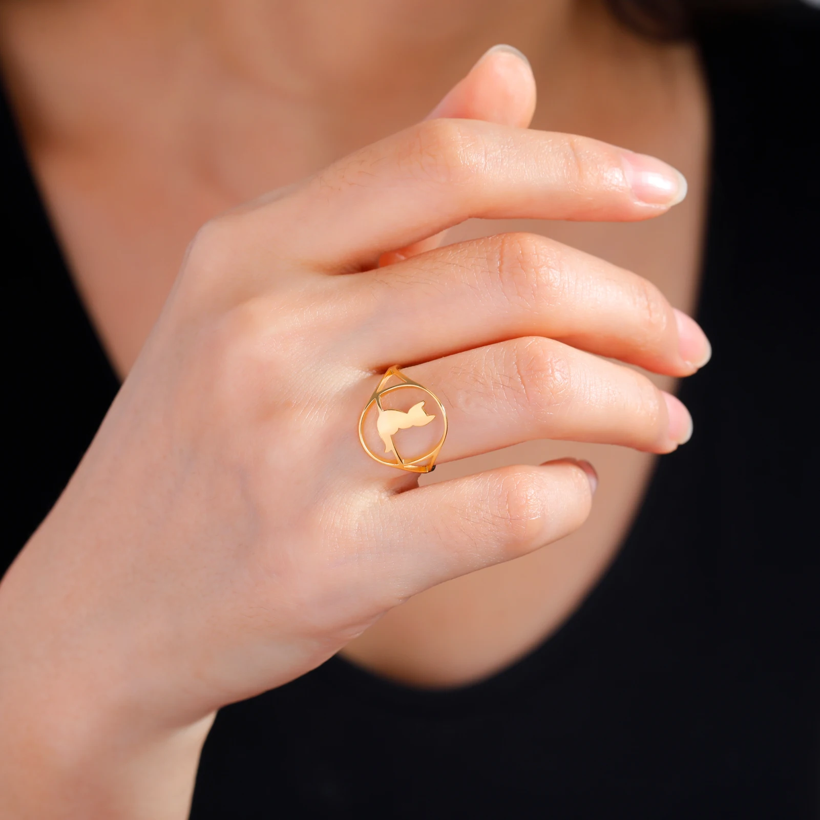 Kkjoy Mode niedlich Edelstahl Gold Farbe Hund Fingerringe Katzen ring für Frauen minimalist ischen Accessoires Schmuck Geschenk Großhandel – Detail 8