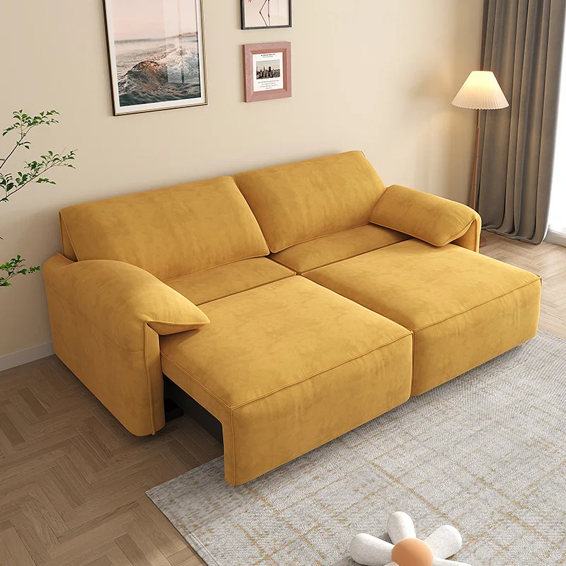 

Multifunctional sofa bed dual-purpose straight row three-person four-person living room small apartment elephant ear fabric sofa