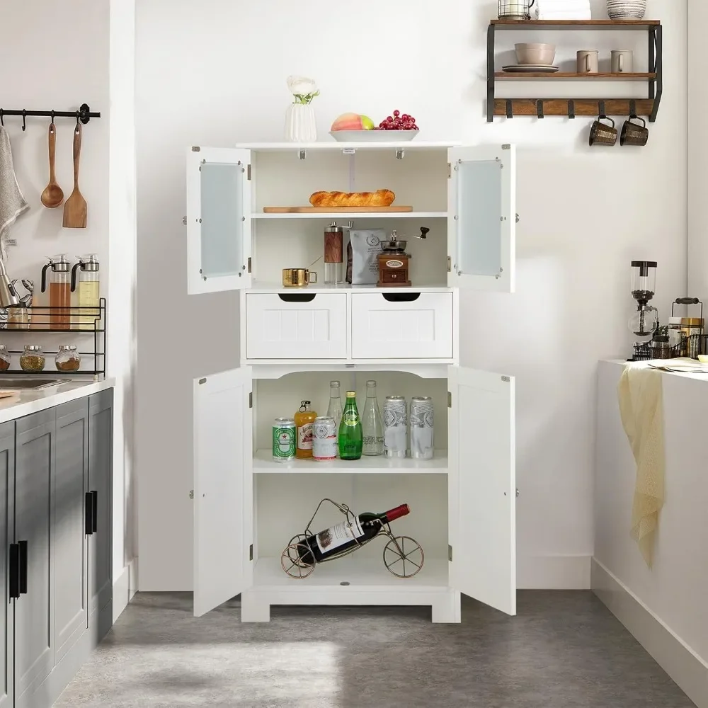 Floor Storage Cabinet, Freestanding Bathroom Cabinet, Tall Storage Organizer Cupboard for Kitchen Living Room 4
