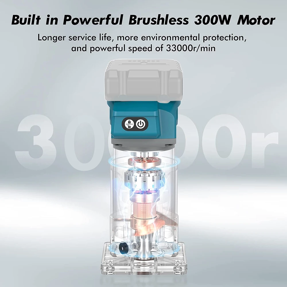 Brushless Wood Router Wood Trimmer Machine Electric Hand Trimmer Carpentry Tool Woodworking Trimming for Makita 18V （No Battery） woodworking tools wood router