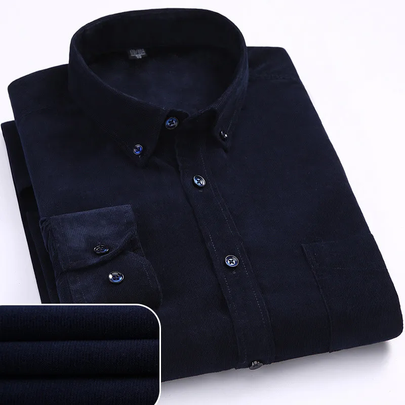 Plus Size 6XL Autumn/Winter Warm Quality Cotton Corduroy Long Sleeved Button Collar Casual Shirts For Men Comfortable