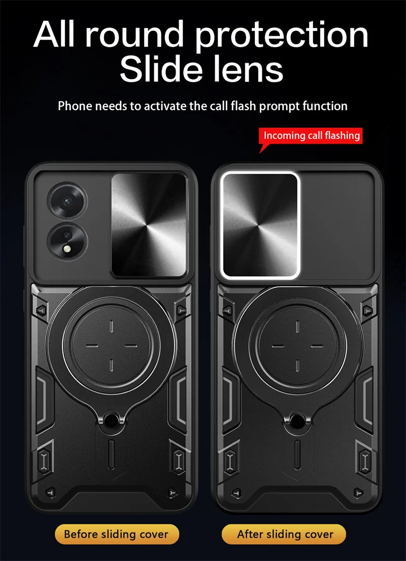 Enhanced Shockproof Armor Ring Holder Phone Case with Slide Lens Protection