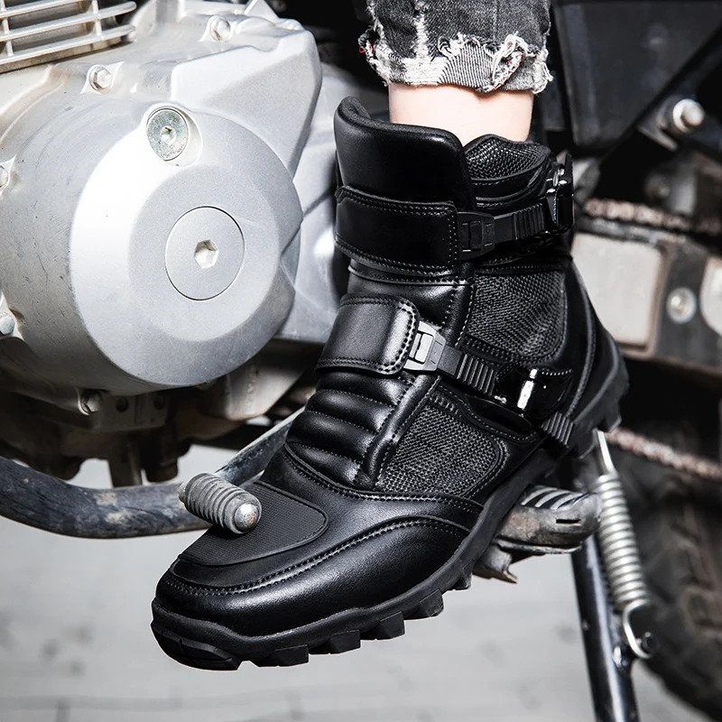 Vintage Motorcyclist Boot Retro Men's Sneakers Motorcycle Biker Boots Leather Motocross Riding Shoes Safety Motorcycle Equipment