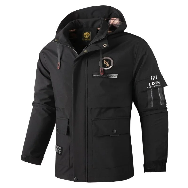 

Winter Men's Solid Color Fashion Padded Warm Coat Outdoor Tactical Military Hooded Warm Riding Skiing Waterproof Cold Coat