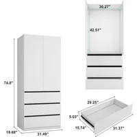 Modern 75" White Bedroom Armoire Wardrobe Closet with 3 Drawers and Shelves - Stylish Storage Solution 2