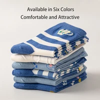 6 Pairs of Women's Spring and Autumn Cartoon Cute Animal Stripes Plaid Fashionable and Versatile Summer Mid Length Socks 2