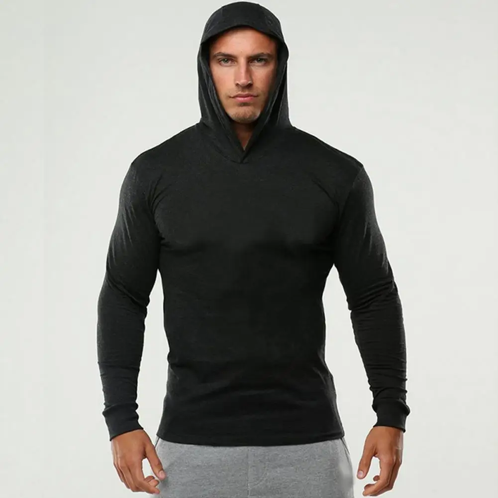 Summer Thin Long Sleeve Hooded European Size Men's Fitness Sports Leisure Running Training GYM Cotton Sweater New