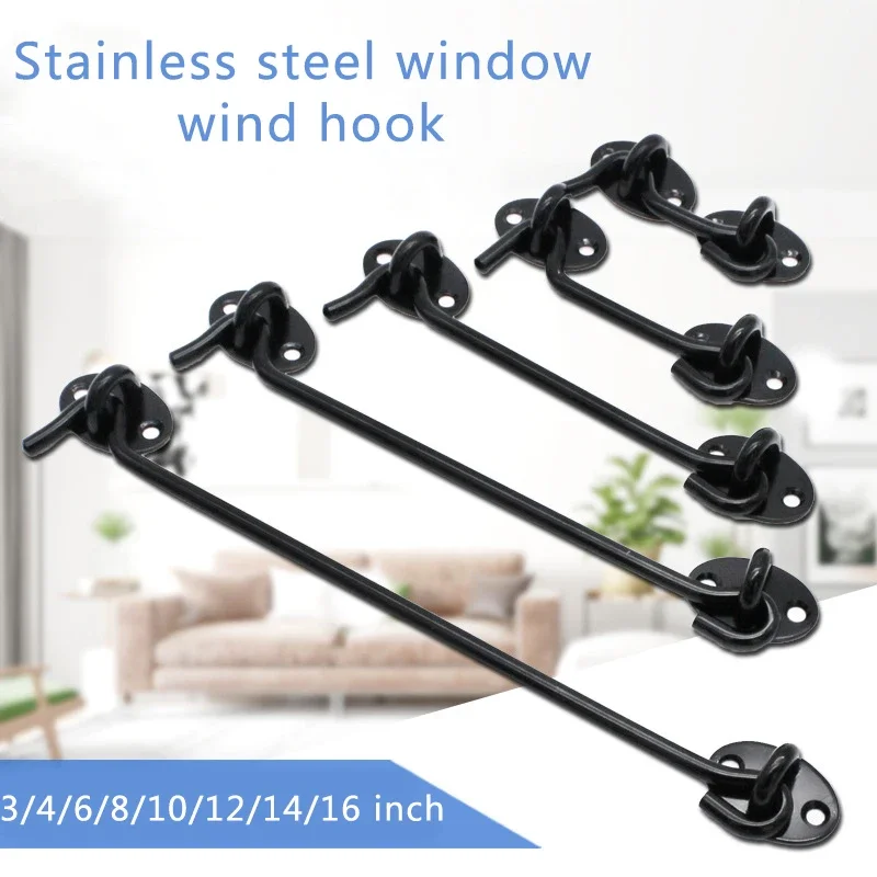 Safety Lock Black Stainless Steel Window Lock with Switch Cabin Window Hook Door Eye Latch Silent Catch Holder with Screws