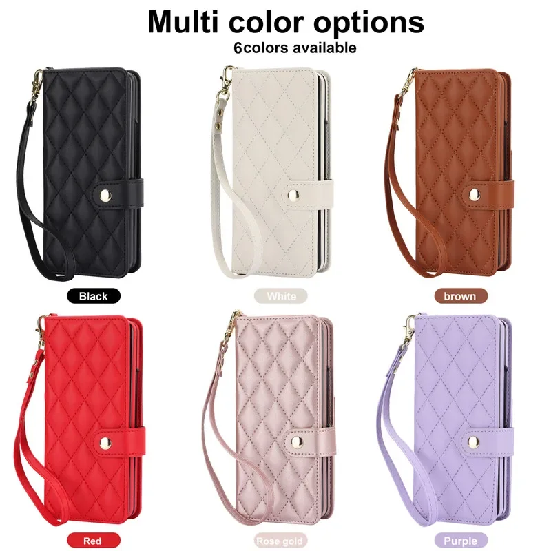 für Samsung Galaxy Z Fold 5 6 Fold 4 Z Fold 3 Hülle Luxus Kartensteckplatz Telefonhalter Leder Geldbörse Riemenabdeckung Crossbody Hüllen Etui_voghion.com