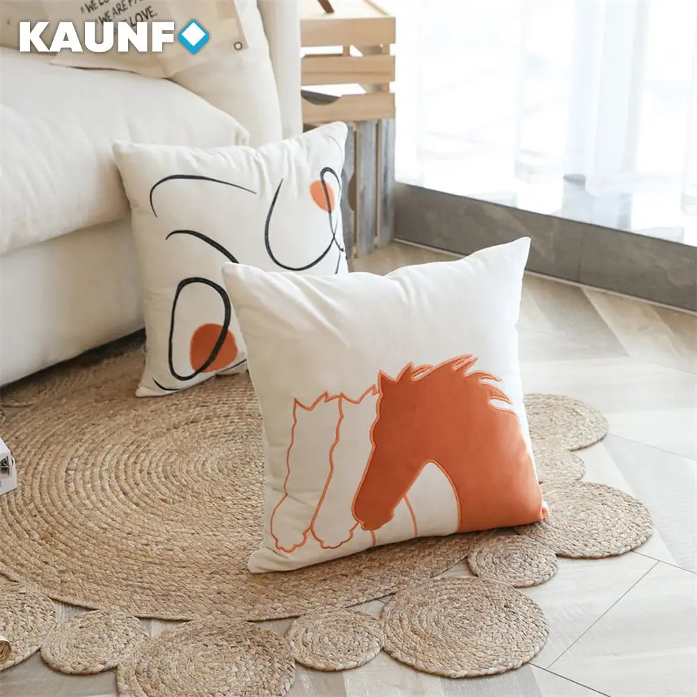 

KAUNFO Pillow Covers Decorative Cushion Covers Home Decor Art Orange Embroidered Pattern 45*45cm Cushion Cover