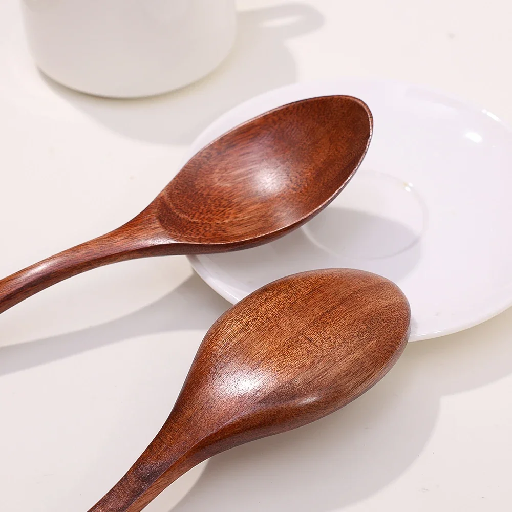 Wooden Tea Spoons Long-handle Soup Scoop Ellipse Ladle Sets Kitchen Spice Honey Coffee Stir Spoons Home Tableware Supply 1-12PCS cutlery set