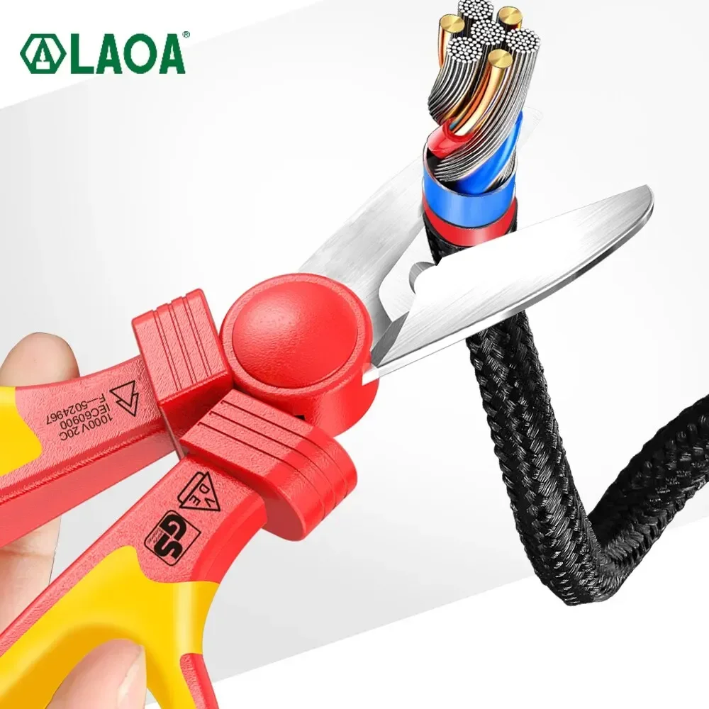 LAOA 스테인레스 스틸 전기 가위, 절연 핸들, 고전압 절연 와이어 커터, 전기 기사 VDE 가위, 1000V