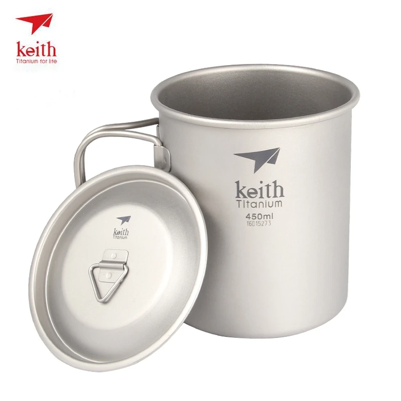 Keith Titanium Cup Titanium Water Mugs Folding Handle Single Wall Cup Outdoor Camping Travel Hiking Cups With Lid 220ml-900ml 2