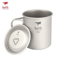 Keith Titanium Cup Titanium Water Mugs Folding Handle Single Wall Cup Outdoor Camping Travel Hiking Cups With Lid 220ml-900ml 2