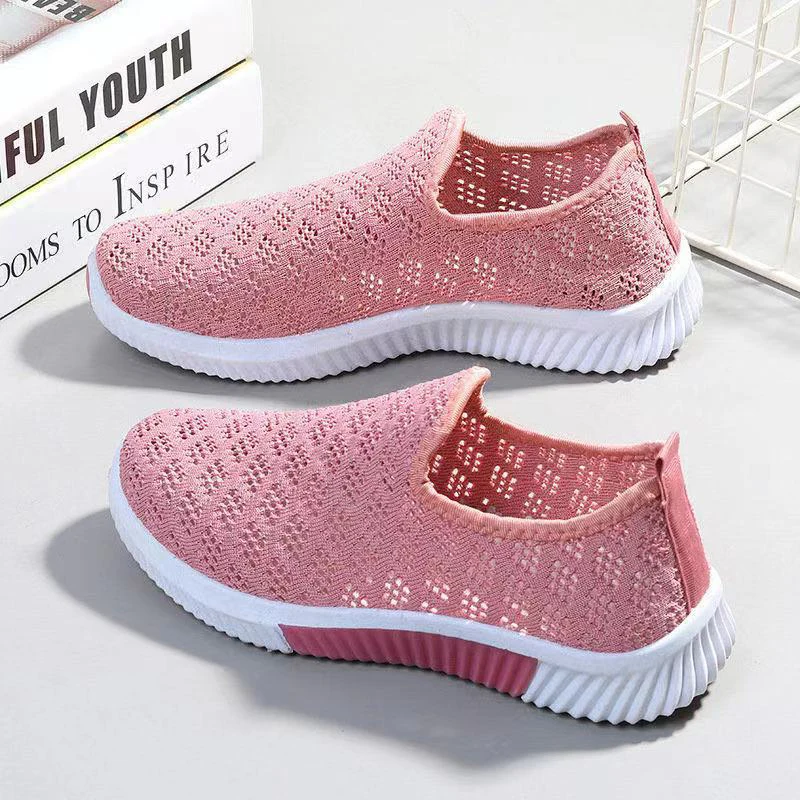 

Breathable Hollow Sports Walking Sneakers Casual Flat Ladies Solid Shoes 2023 New Summer Korean Mesh Comfortable Women Shoes