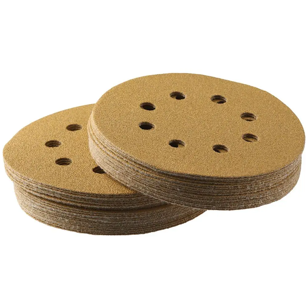 

100Pcs 80 Grit Sanding Sheets Abrasive Sanding Paper Yellow Round Sander Pads 5-Inch 8-Hole Sander Paper Woodworking