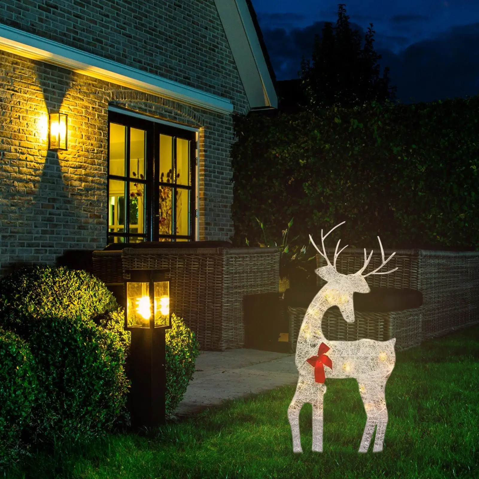 Lighted Christmas Deer Holiday Outdoor Iron Moose with Bell Bow Outdoor Deer Yard Lights Decor Christmas Deer Decor for Festive - Image 3