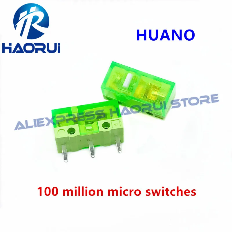10Pcs HUANO 투명 녹색 노란색 보라색 마이크로 스위치 90/100/120 백만 클릭 수명 컴퓨터 마우스 마이크로 스위치 버튼