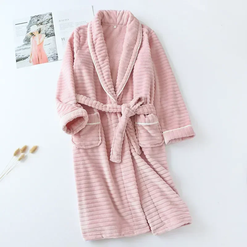 

New Pajamas For Sleeve Winter Sleepwear Couple Robes Thicken Women Homewear Long Flannel 2022 Bathrobes Warm