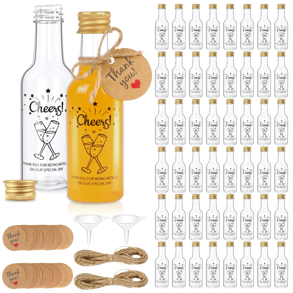 1.7oz/50ml Mini Wine Bottles with Gold Screw Caps Funnels for Wine Juice Alcohol Homemade Liquor Wedding Party Favors