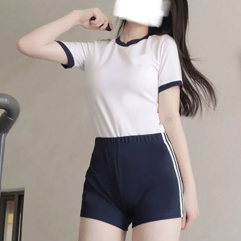 Japanese College Physical Education Sports School JK Uniform Gym Set Volleyball T Shirt Shorts Girl Women Jersey Gymnastics Suit 4